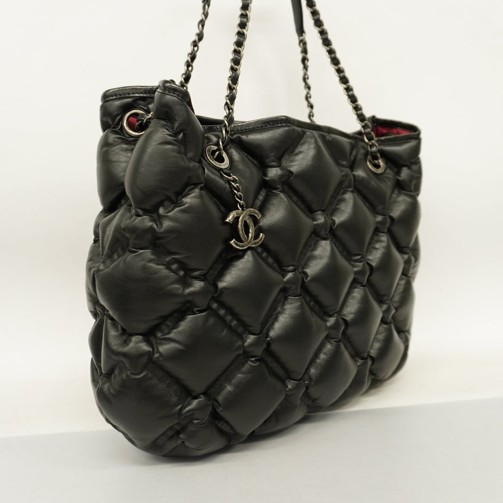 CHANELAuth  Bubble Quilt Chain Shoulder Women's Leather Shoulder Bag Black