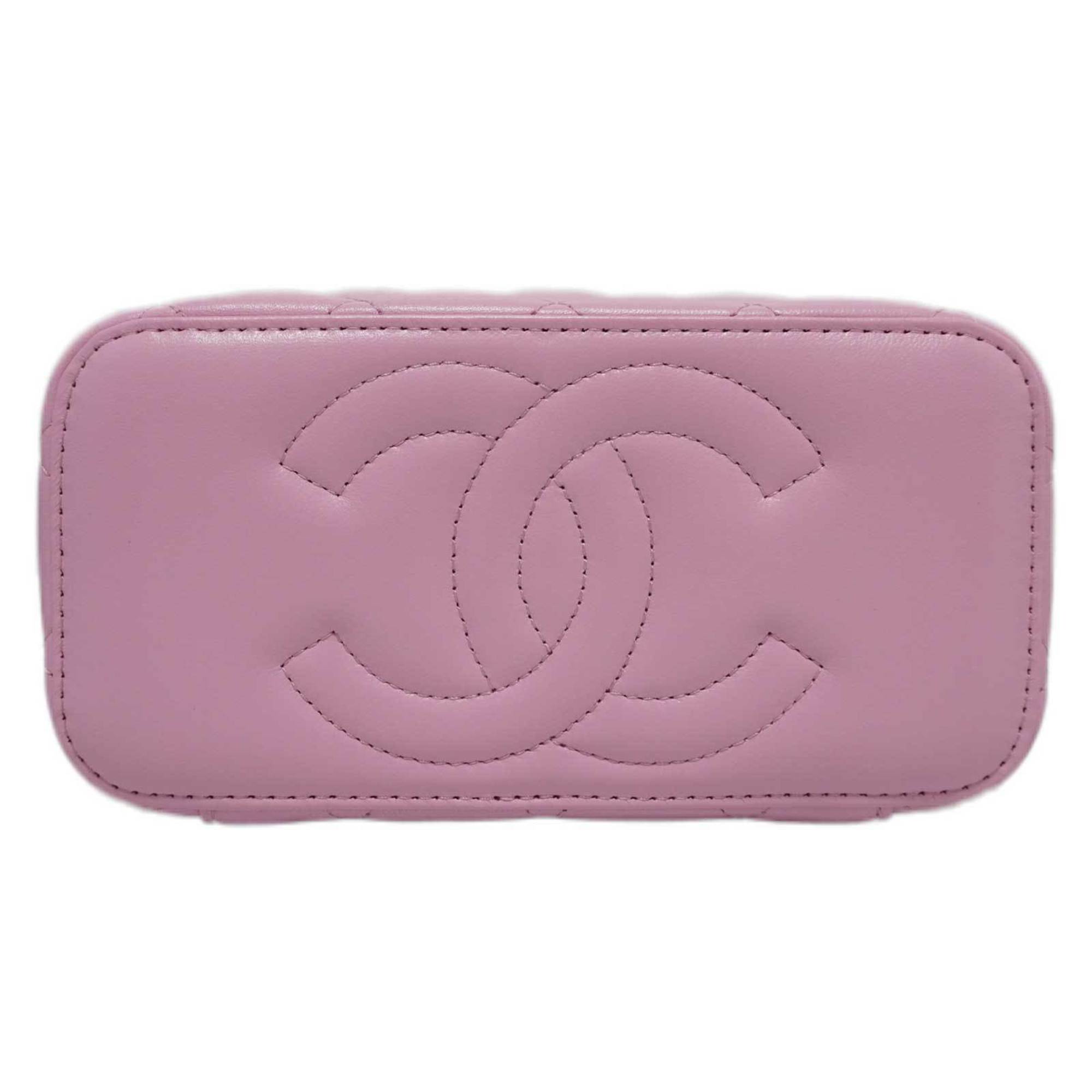 CHANEL Vanity Shoulder Handbag Bag Pink Lambskin Women's
