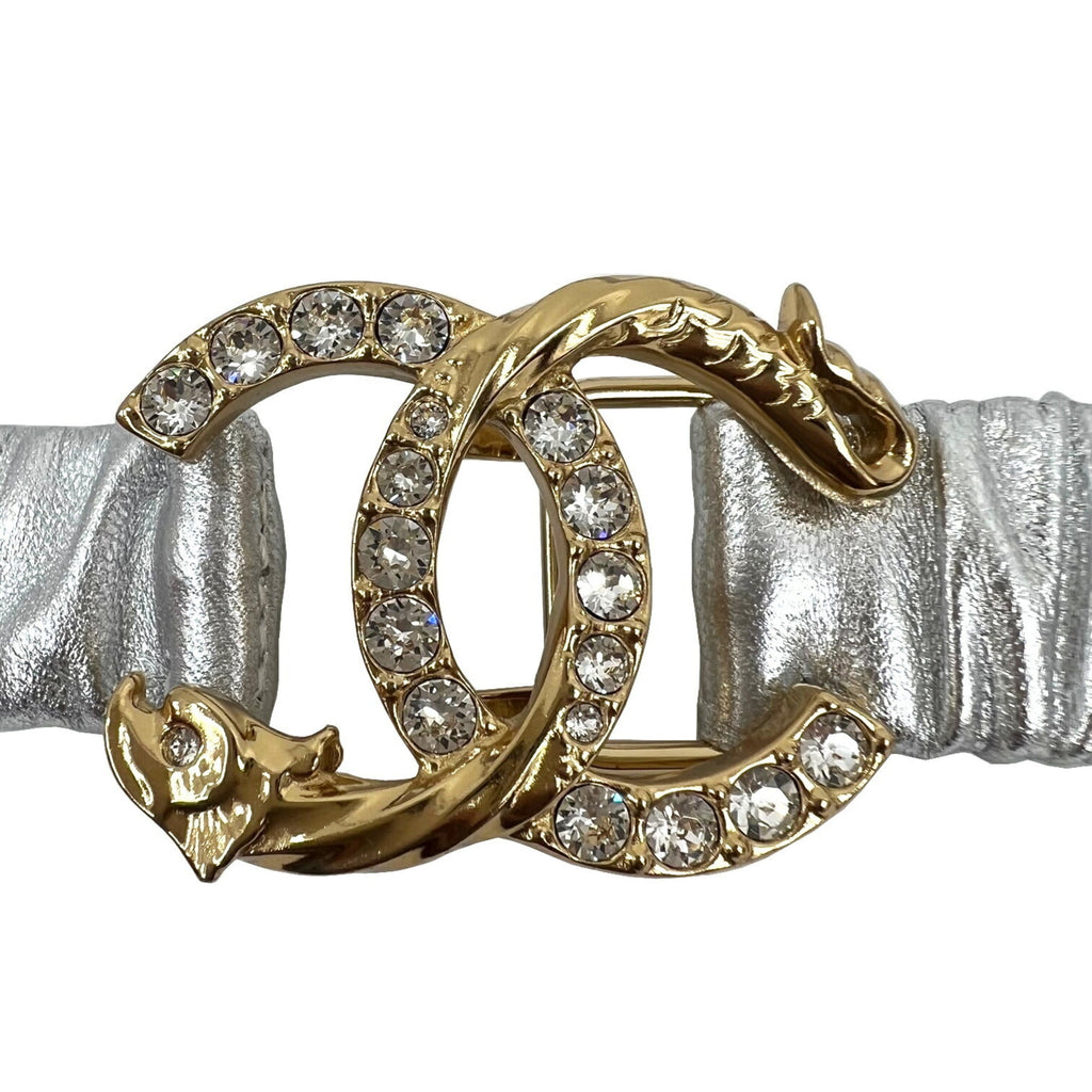 CHANEL Coco Mark Belt Rhinestone Leather A23C AA8829 Size 75 Silver New Ladies