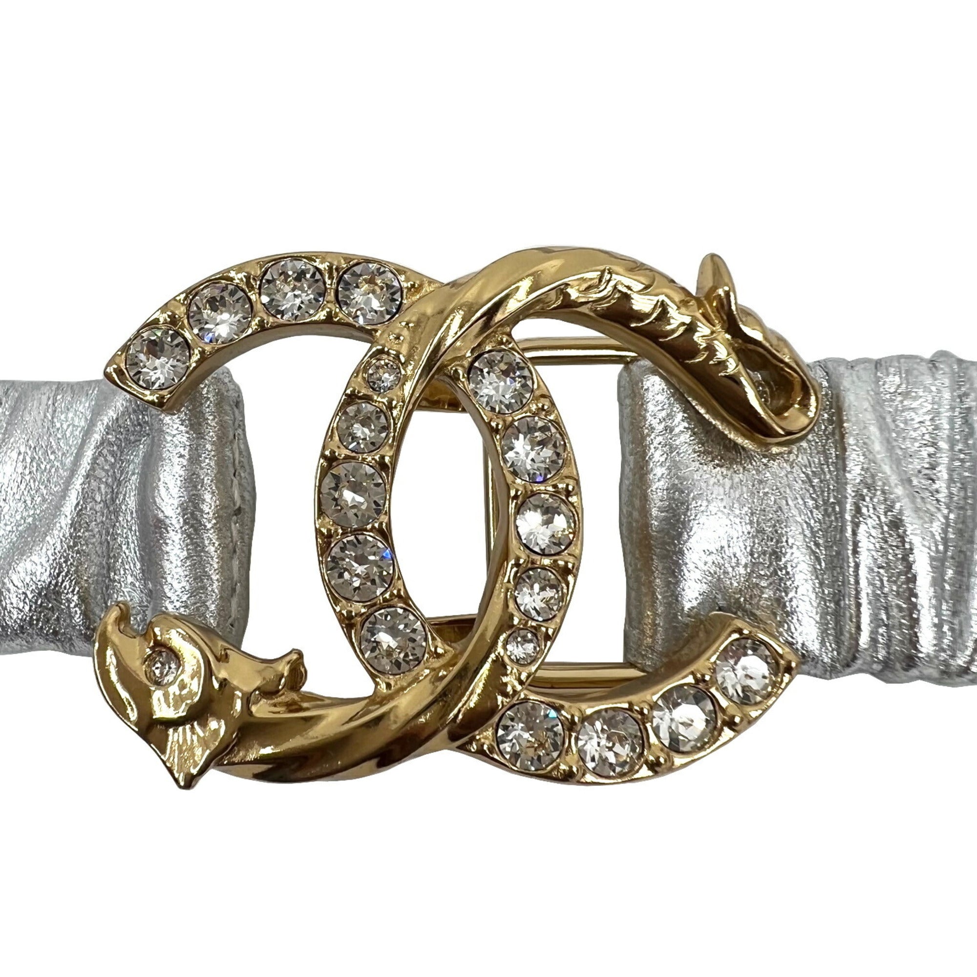 CHANEL Coco Mark Belt Rhinestone Leather A23C AA8829 Size 75 Silver New Ladies