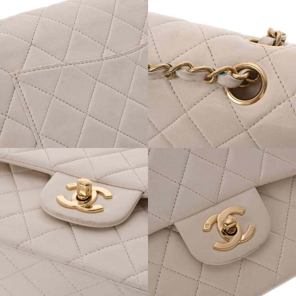 CHANEL Matelasse W Flap Chain Shoulder 25 White Women's Lambskin Bag
