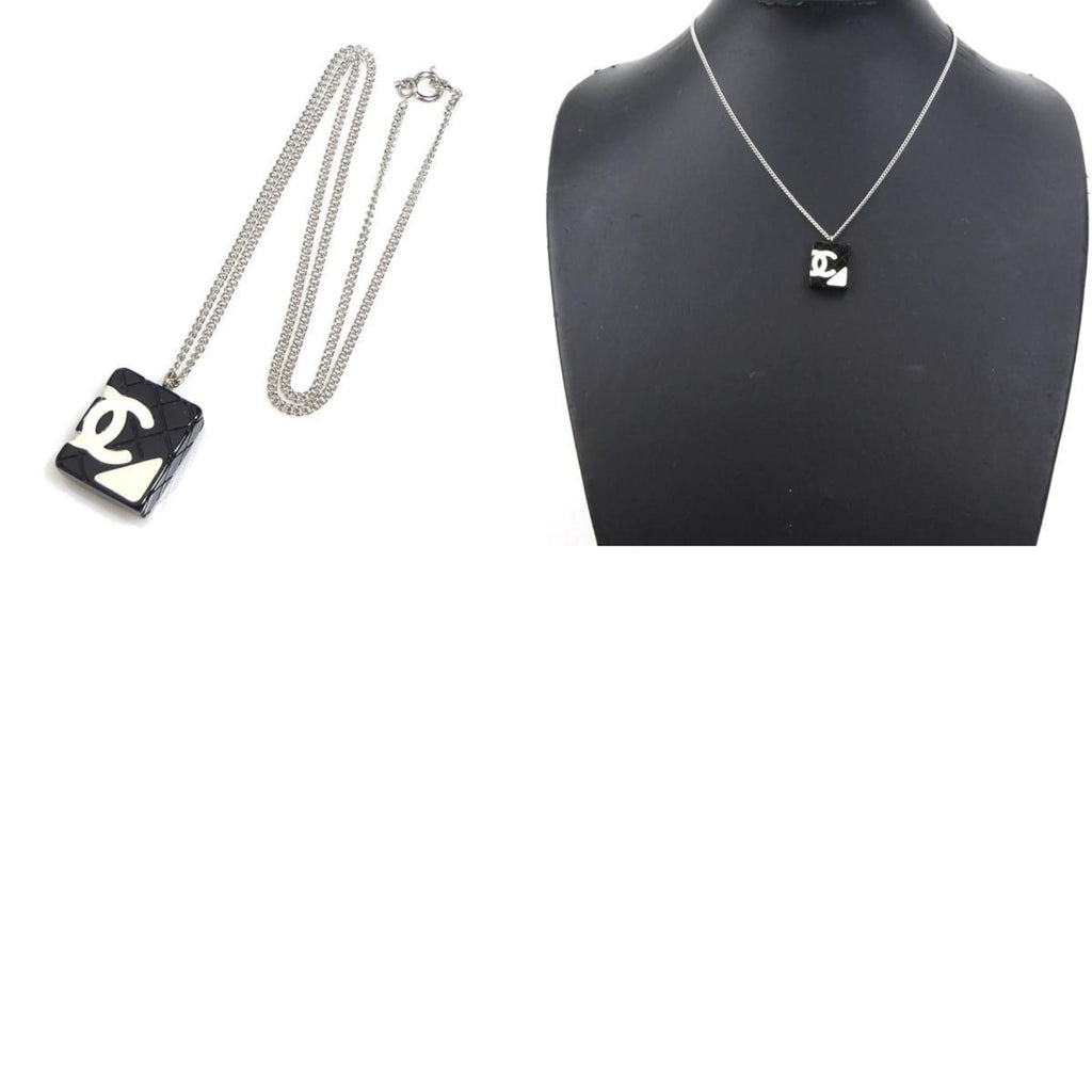 CHANEL necklace cambon metal / enamel silver black off-white Lady's