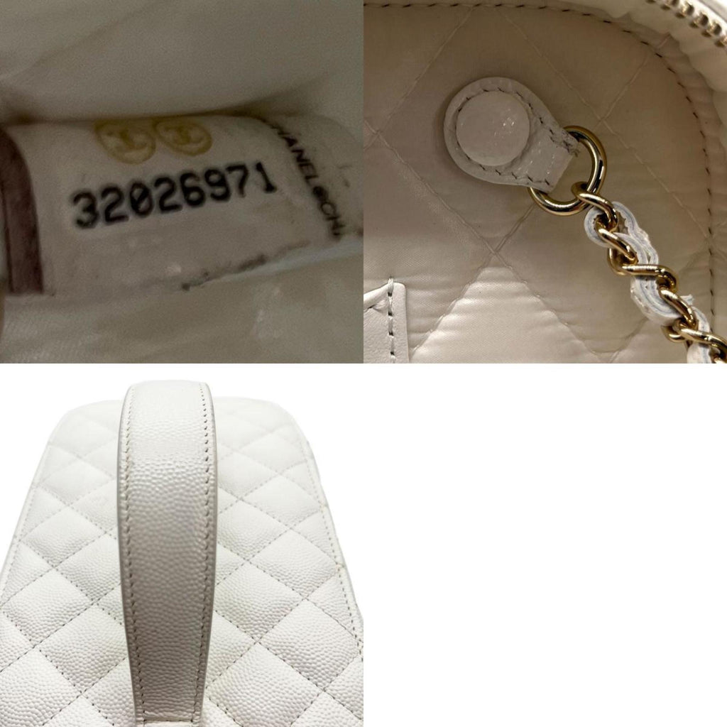 CHANEL Handbag Vanity Bag Coco Mark Matelasse Caviar Skin Leather White Ladies