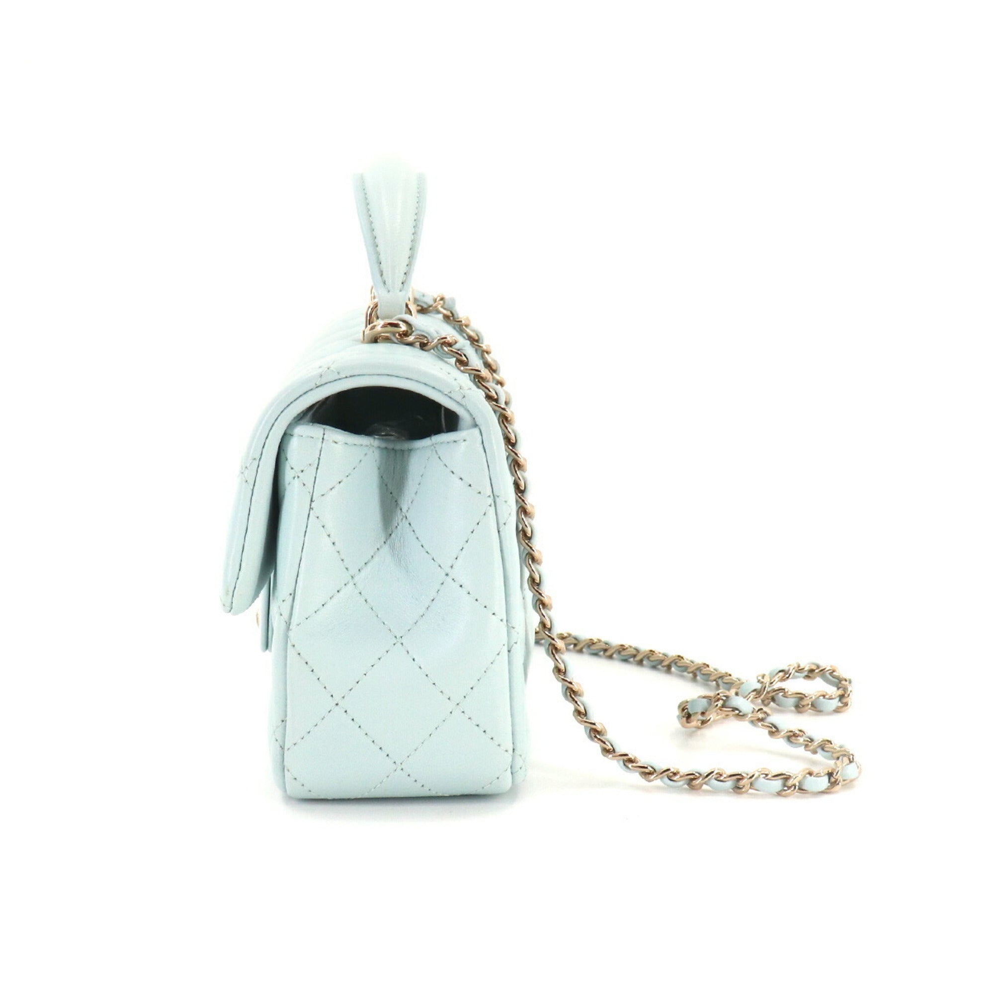 Chanel matelasse top handle mini flap 2way hand chain shoulder bag leather light blue AS2431 Matelasse Bag