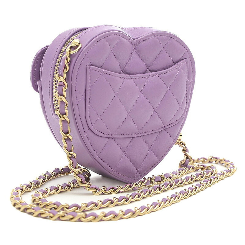 CHANEL Matelasse Heart Chain Shoulder Bag Lambskin Purple AP2784