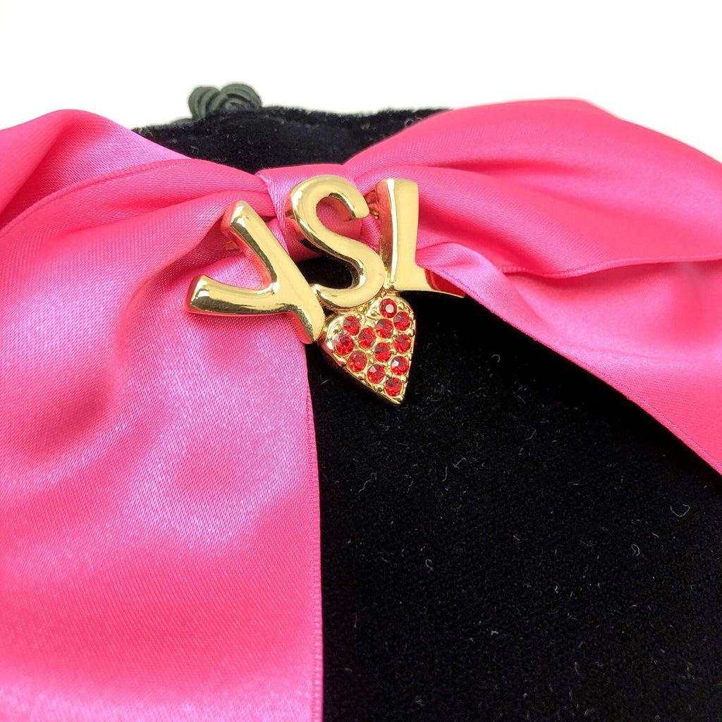 YVES SAINT LAURENT shoulder bag velor nylon black pink gold hardware ladies