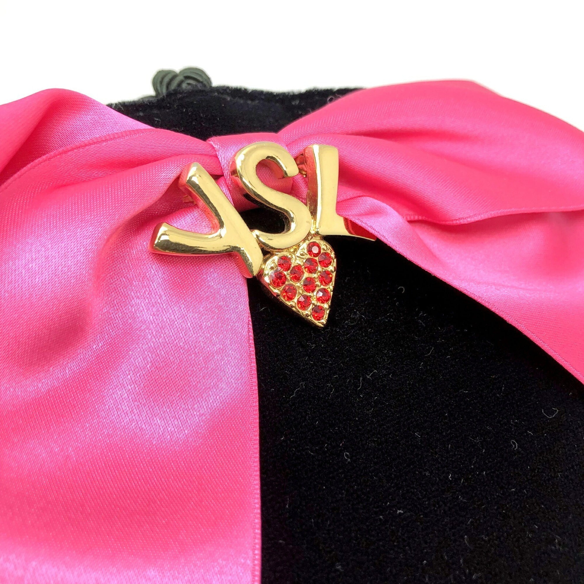 YVES SAINT LAURENT shoulder bag velor nylon black pink gold hardware ladies