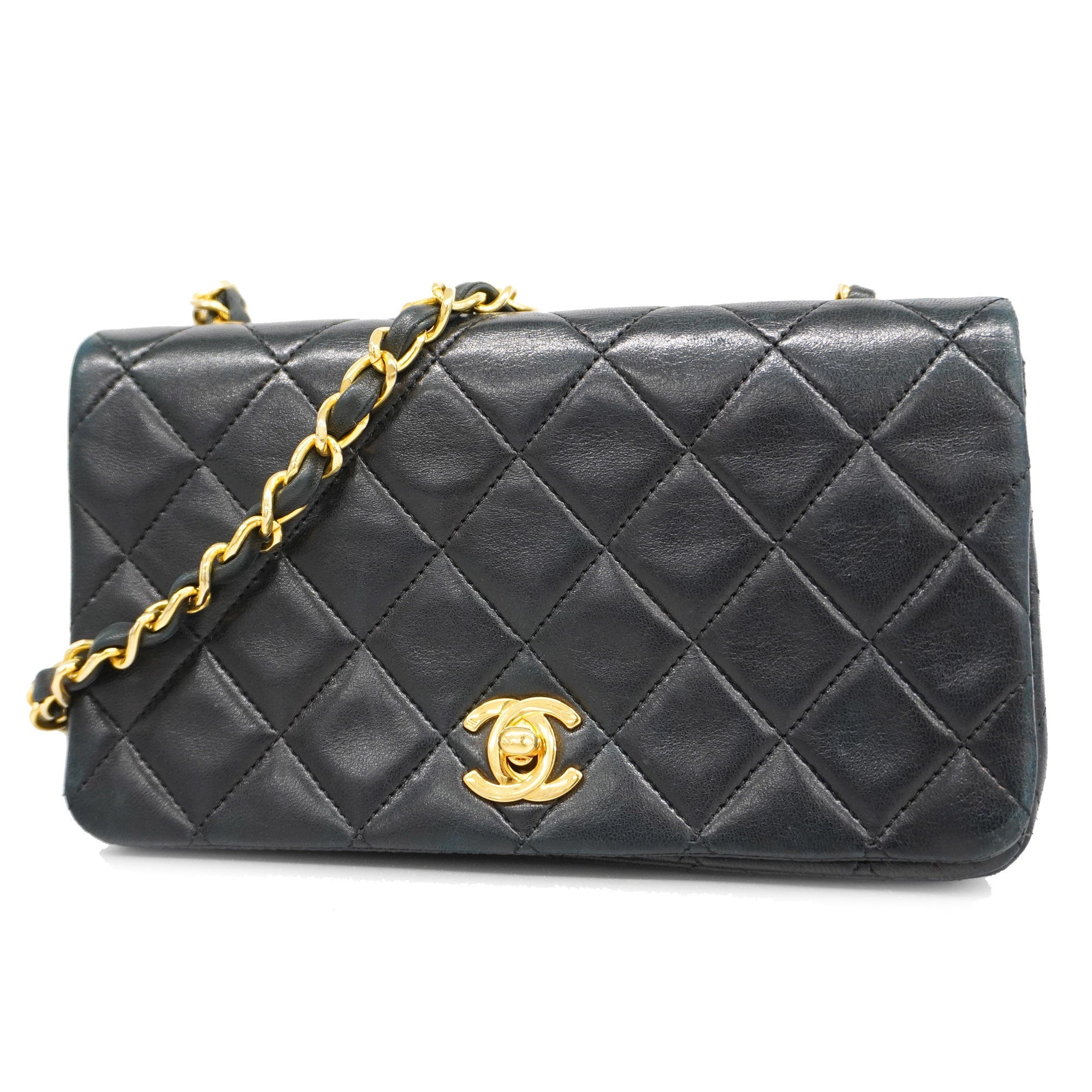 CHANEL[3ca0446] Auth  Shoulder Bag Matelasse Single Chain Lambskin Black Gold metal