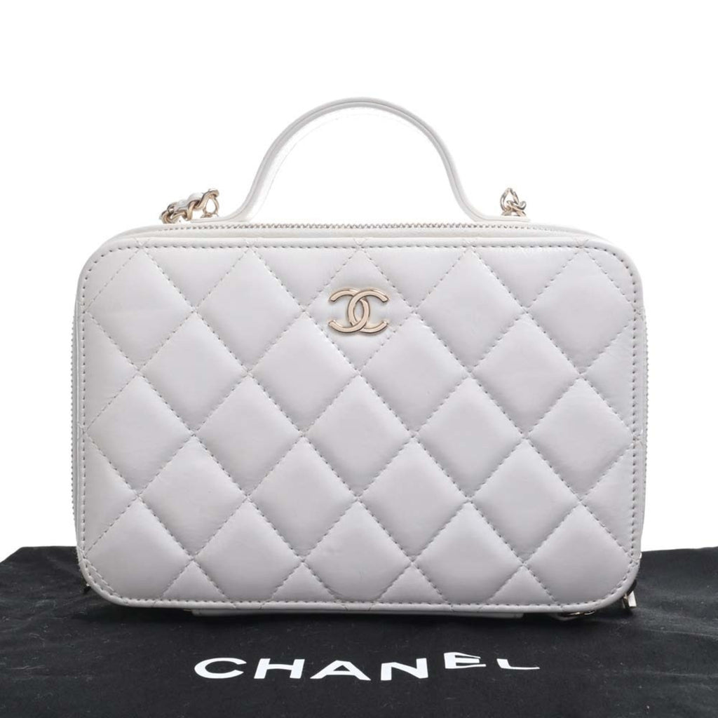 CHANEL Leather Matelasse Coco Mark Chain Shoulder Bag Vanity White Ladies