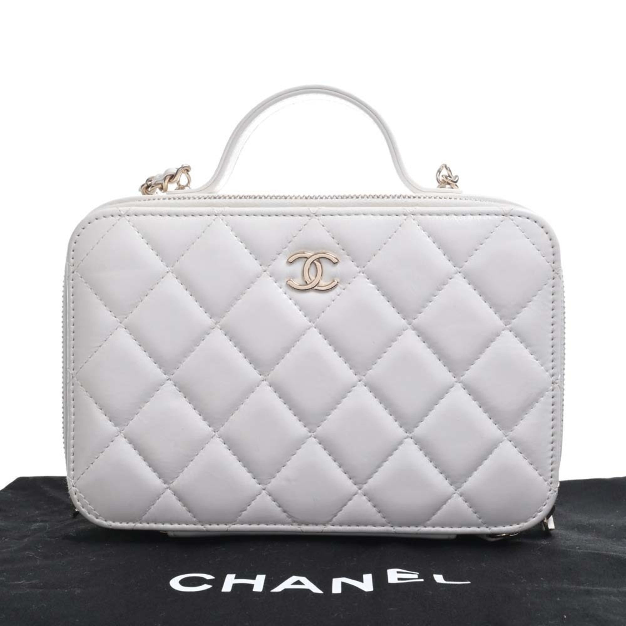 CHANEL Leather Matelasse Coco Mark Chain Shoulder Bag Vanity White Ladies