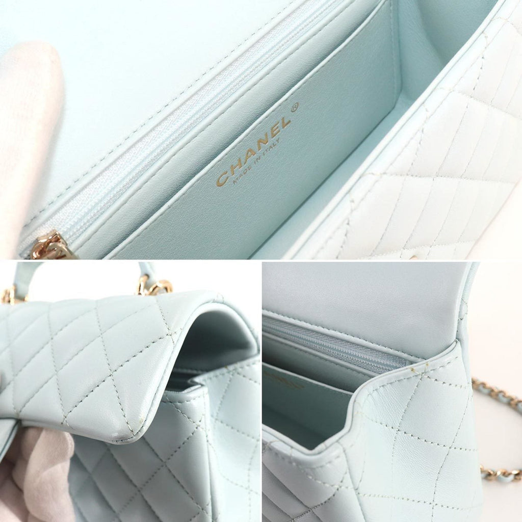 Chanel matelasse top handle mini flap 2way hand chain shoulder bag leather light blue AS2431 Matelasse Bag