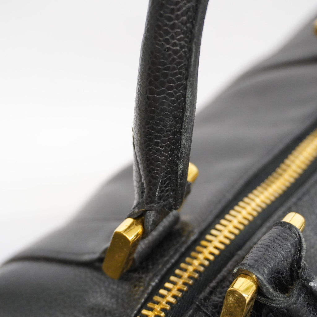 CHANELAuth  Caviar Skin Women's Caviar Leather Boston Bag Black