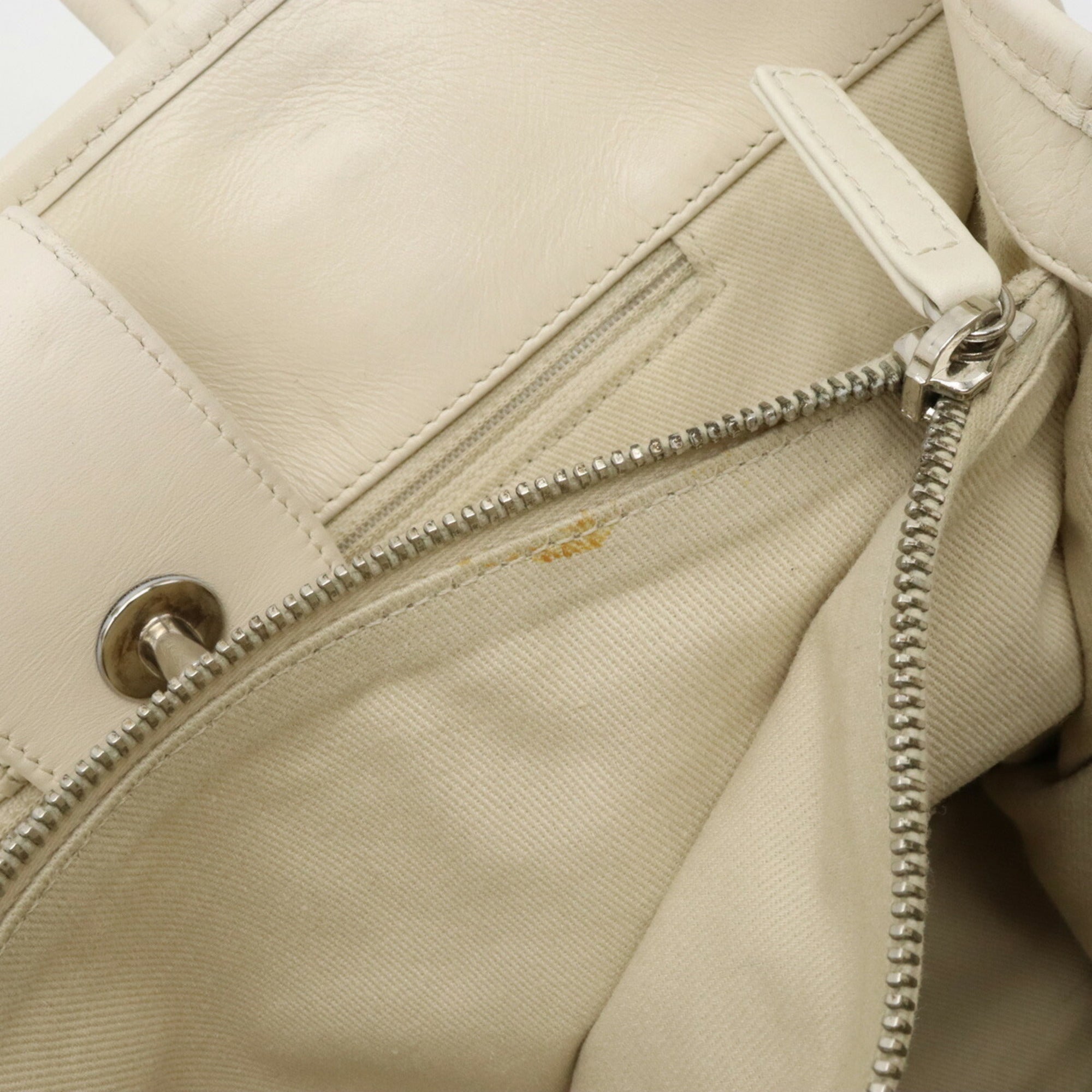 CHANEL Coco Mark Perforated Mesh Handbag Tote Bag Shoulder Chain Leather Ivory