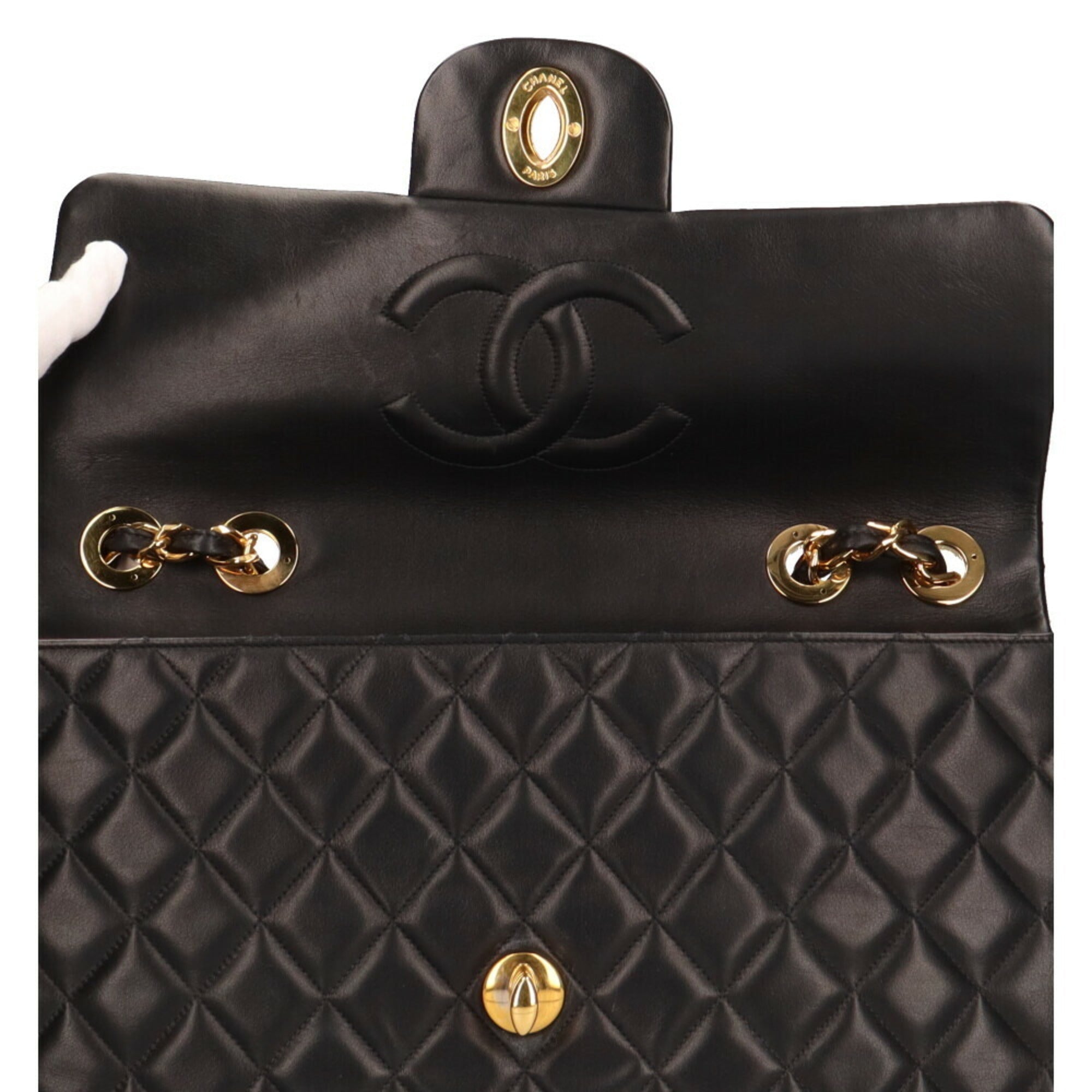 CHANEL chain matelasse shoulder bag lambskin black ladies