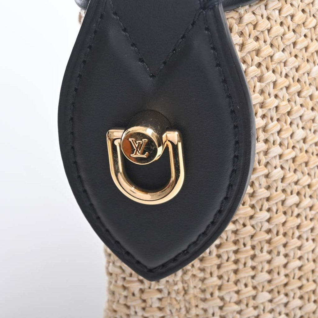 LOUIS VUITTON Raffia Leather Petit Bucket 2WAY Handbag M59961 Natural/Black Ladies