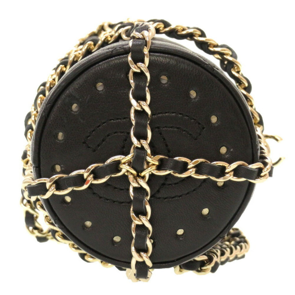 CHANEL Lambskin Black 27th Flask Gold Chain Bottle Holder Matelasse Coco Mark Water Shoulder Bag