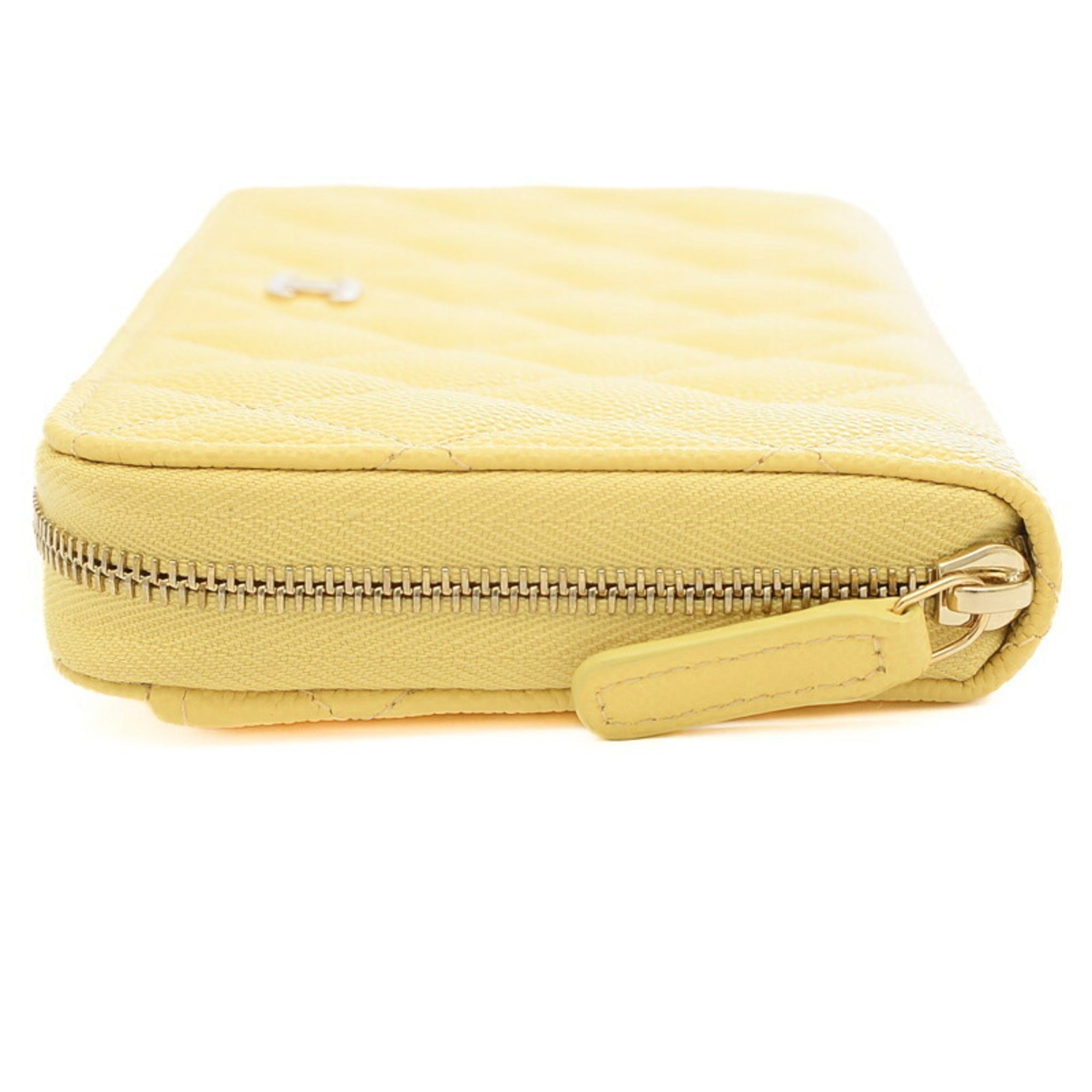 CHANEL Matelasse Round Zipper Long Wallet Caviar Skin Yellow AP0242