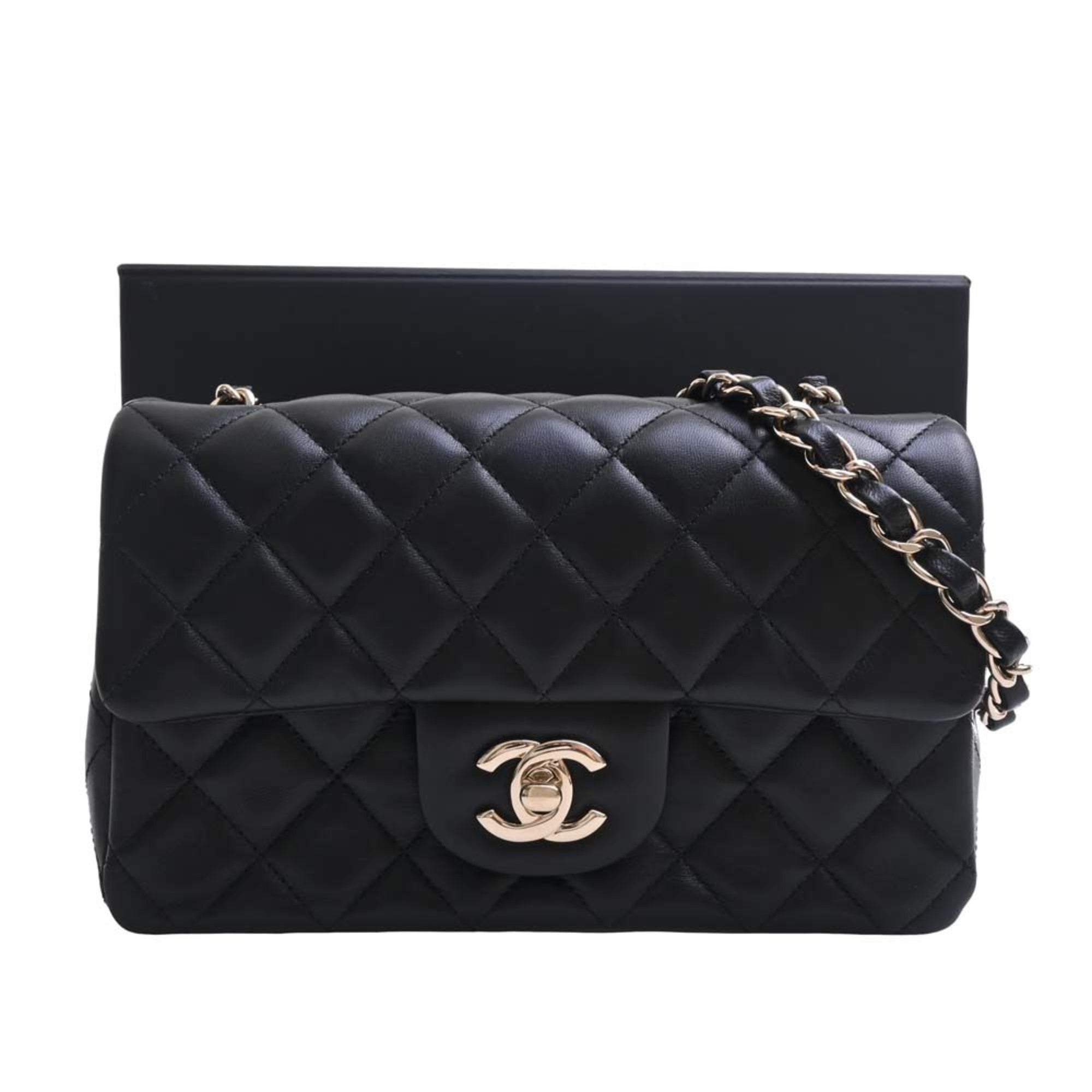 CHANEL Lambskin Matelasse Coco Mark Chain Shoulder Bag Black Ladies