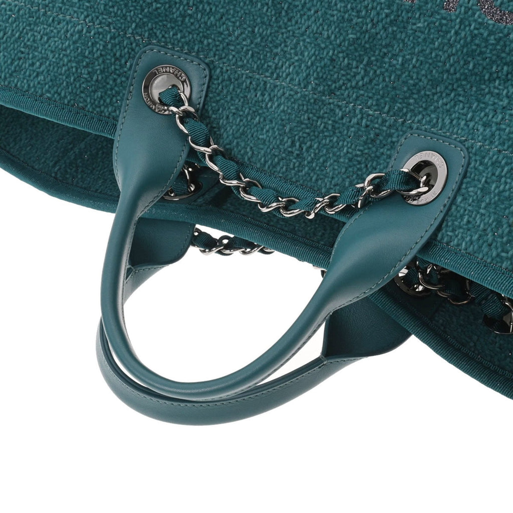 CHANEL Deauville GM Blue Green Ladies Straw Leather Bag