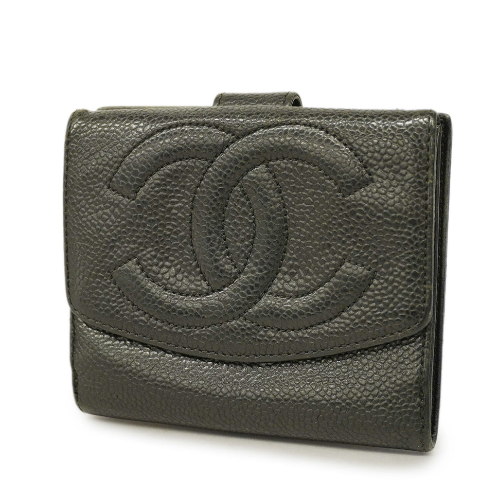 CHANEL  Gold Hardware Women's Caviar Leather Long Wallet [bi-fold] Black