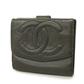 CHANEL  Gold Hardware Women's Caviar Leather Long Wallet [bi-fold] Black