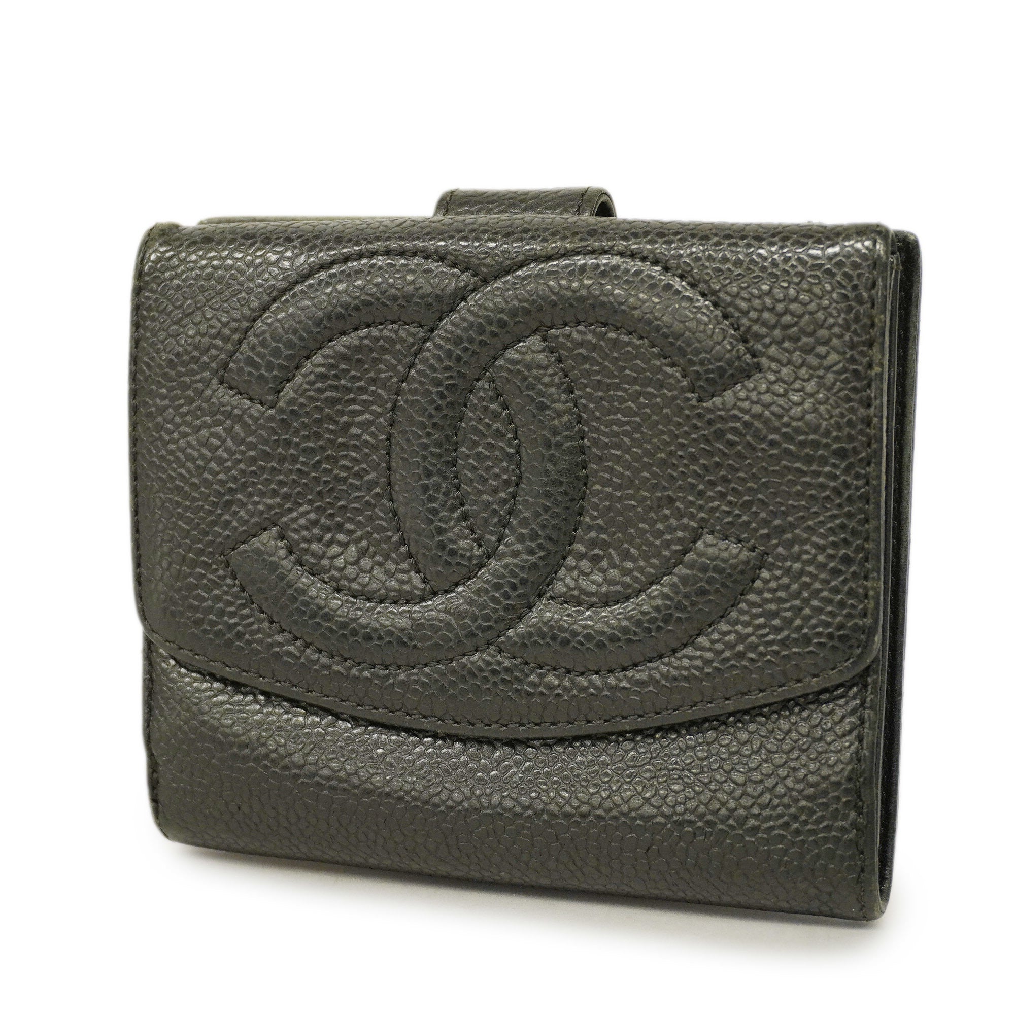 CHANEL  Gold Hardware Women's Caviar Leather Long Wallet [bi-fold] Black