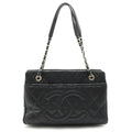 CHANEL Matelasse Coco Mark Chain Tote Bag Shoulder Caviar Skin Leather Black A67294