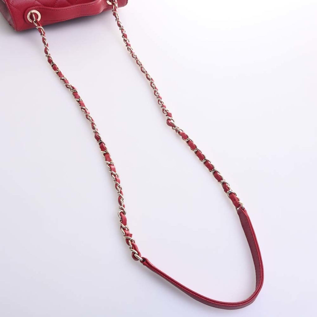 CHANEL Caviar Skin Matelasse Affinity Coco Mark Chain Shoulder Bag Red Ladies