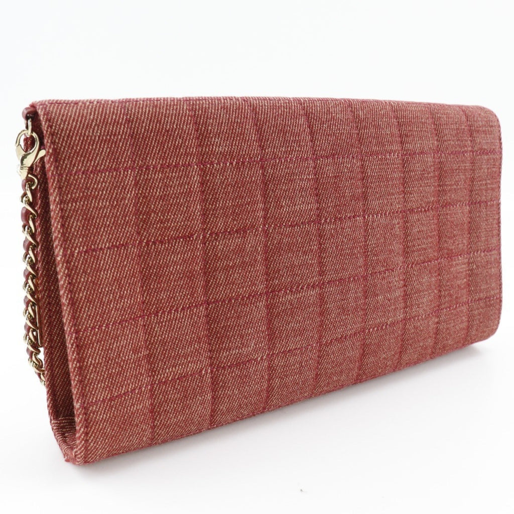CHANEL chain shoulder chocolate bar line cotton canvas red ladies bag