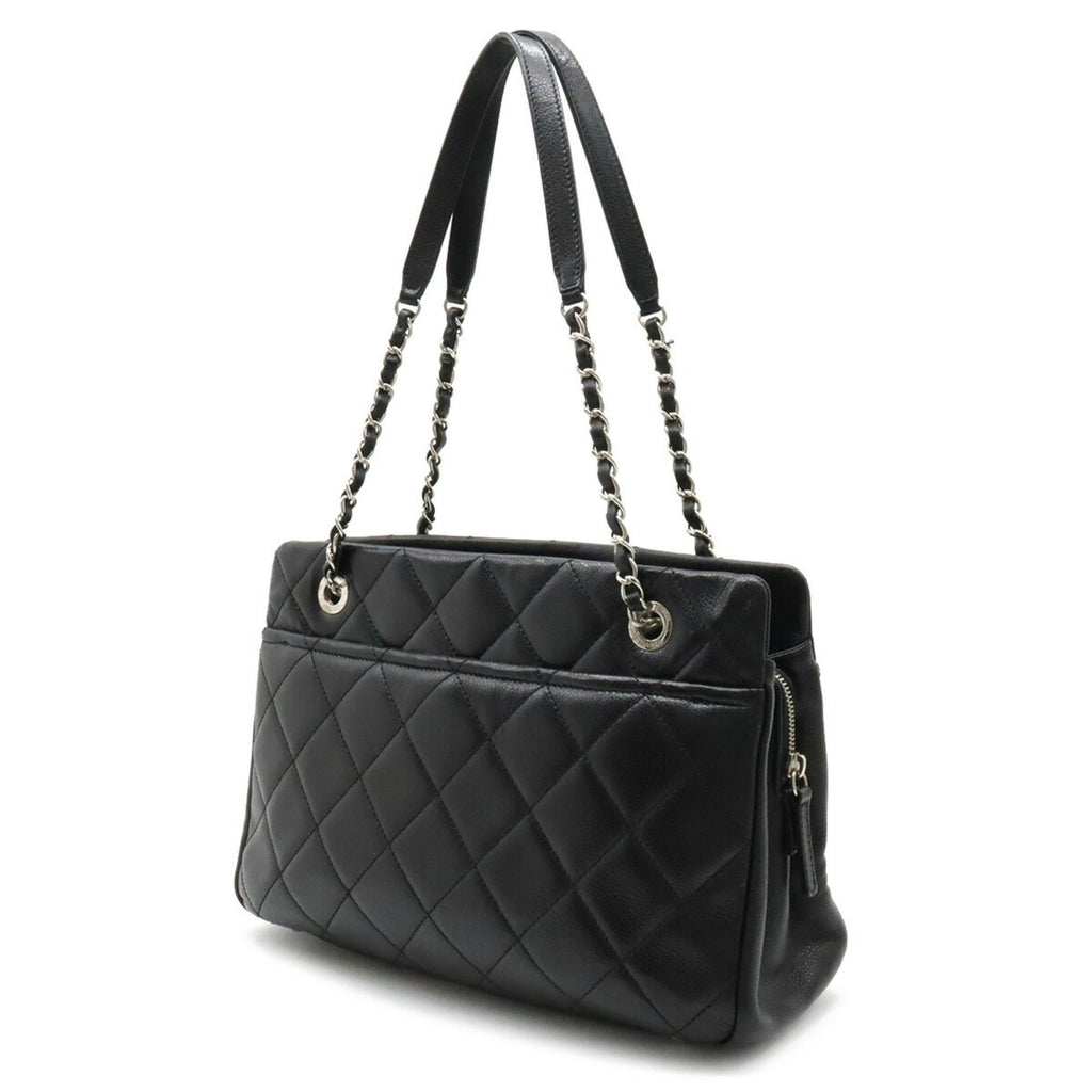 CHANEL Matelasse Coco Mark Chain Tote Bag Shoulder Caviar Skin Leather Black A67294
