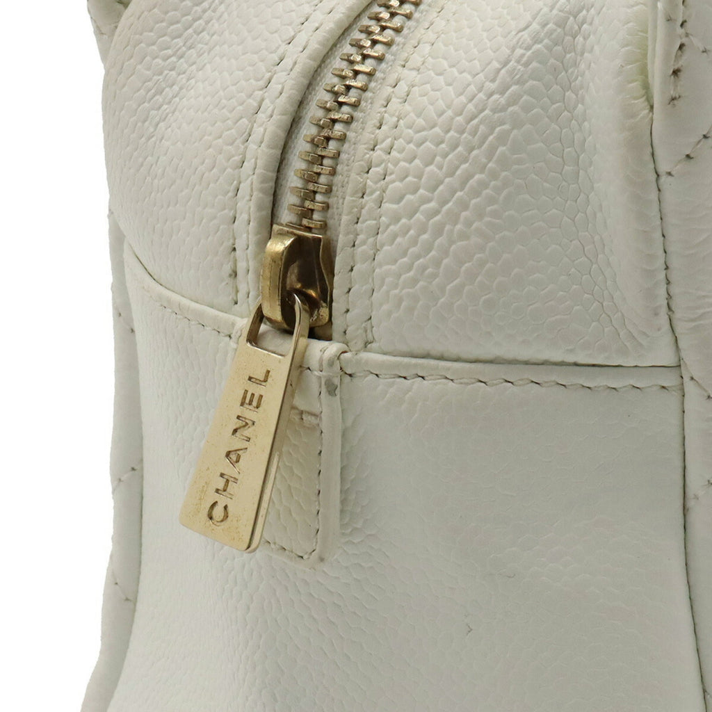 CHANEL matelasse chain tote bag shoulder caviar skin leather white