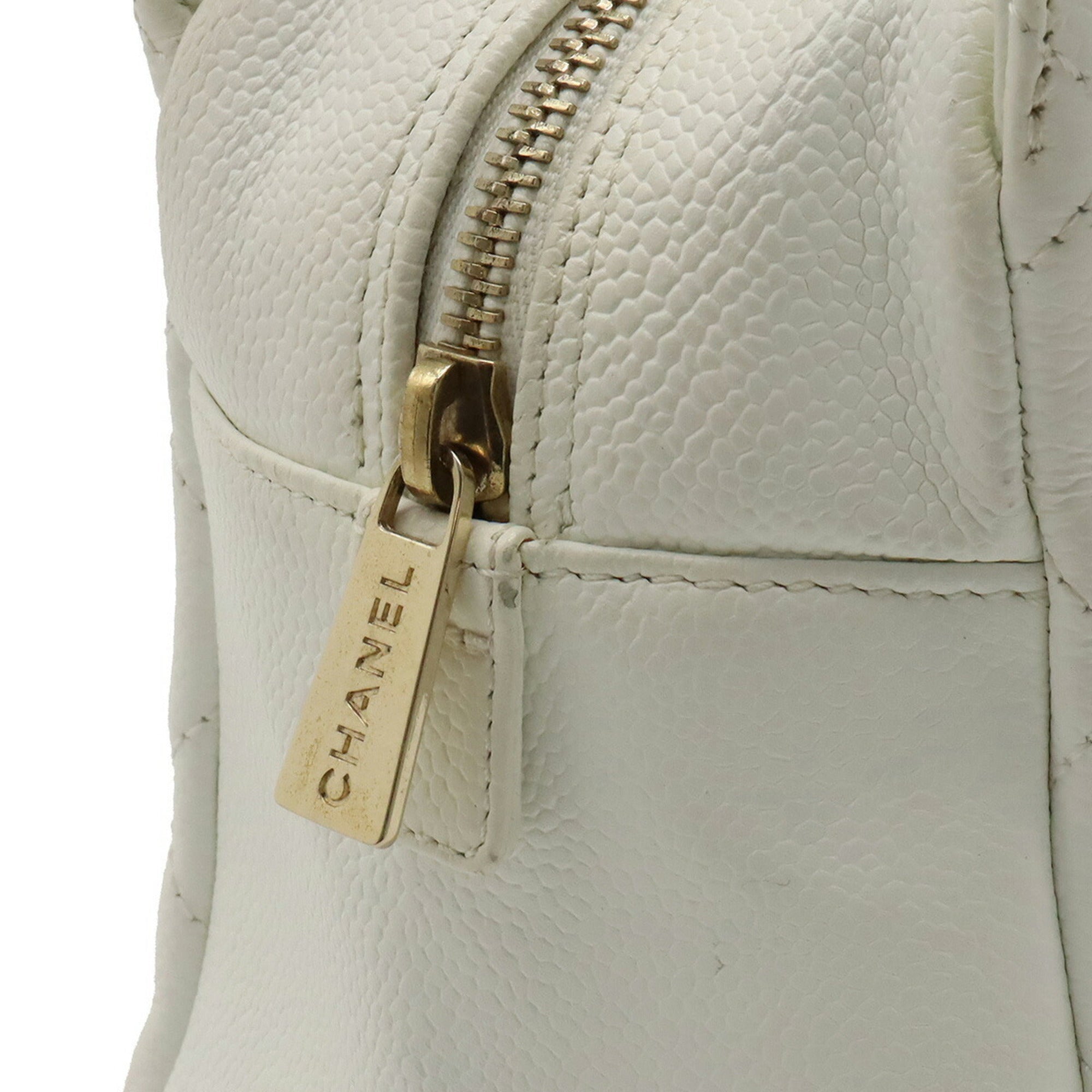 CHANEL matelasse chain tote bag shoulder caviar skin leather white