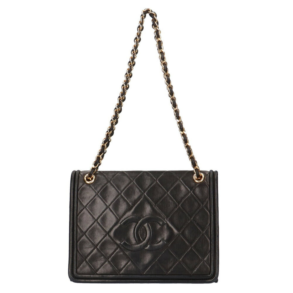 CHANEL chain matelasse shoulder bag lambskin black ladies