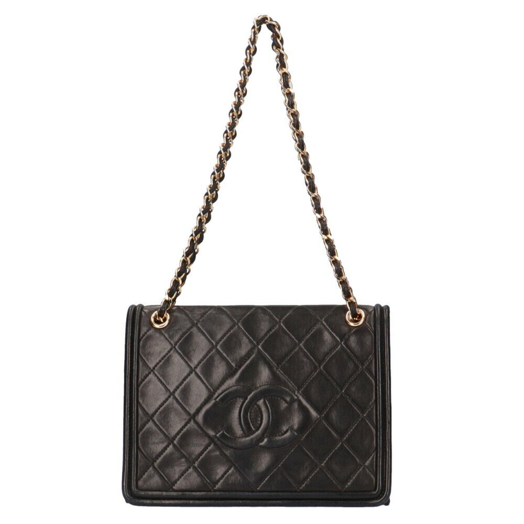 CHANEL chain matelasse shoulder bag lambskin black ladies