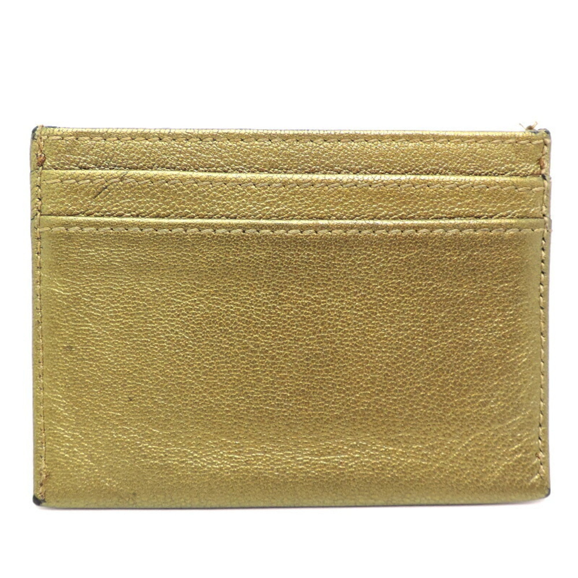 CHANEL Pass Case Ladies Card Calf Metallic Khaki