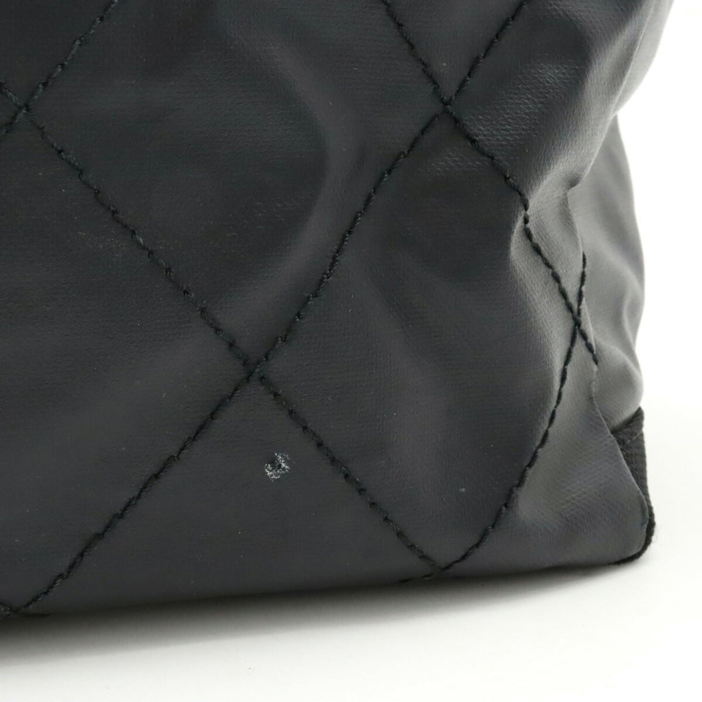 CHANEL Paris Biarritz Tote MM Bag Handbag Coated Canvas Black A34209