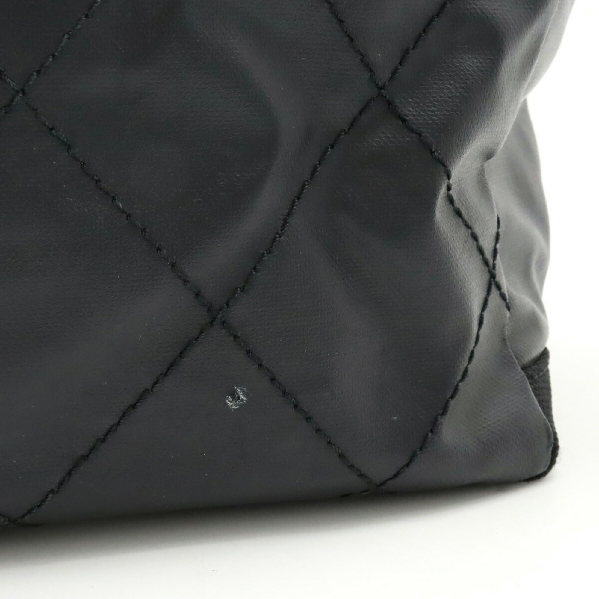 CHANEL Paris Biarritz Tote MM Bag Handbag Coated Canvas Black A34209