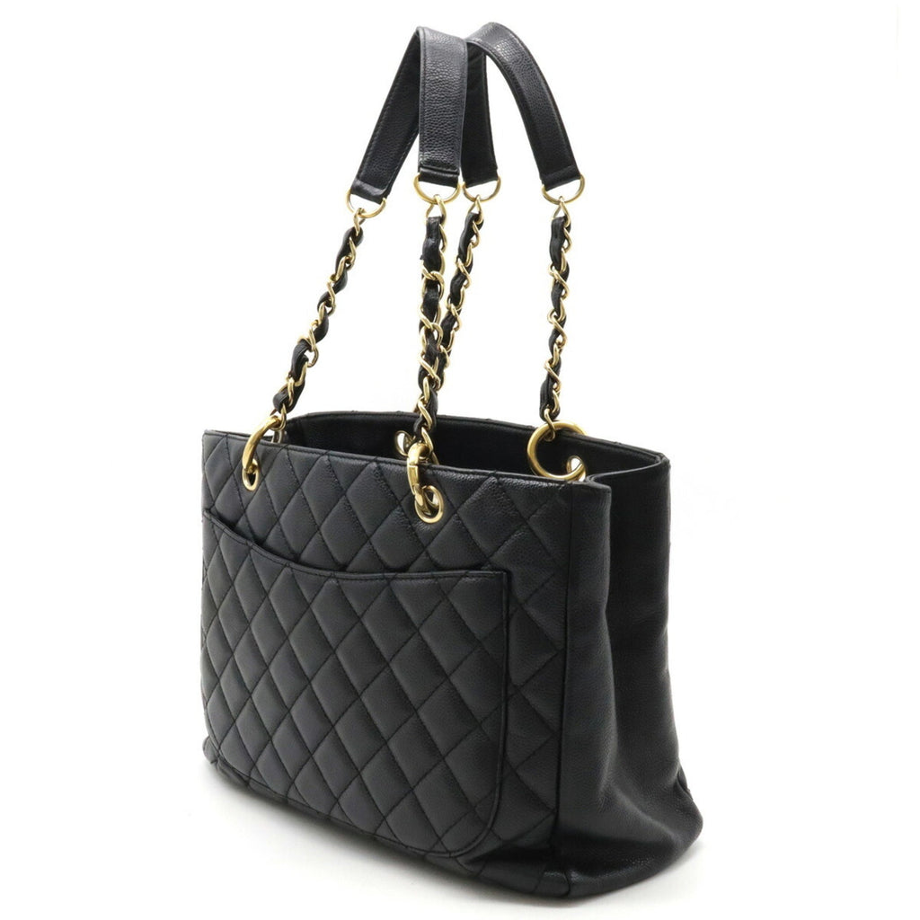 CHANEL Matelasse Coco Mark Chain Tote Bag Shoulder Caviar Skin Leather Black A50995