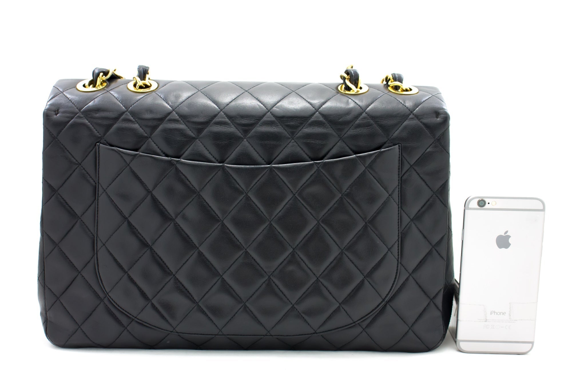 CHANEL Classic Maxi 13" 2.55 Flap Chain Shoulder Bag Black Lamb h22