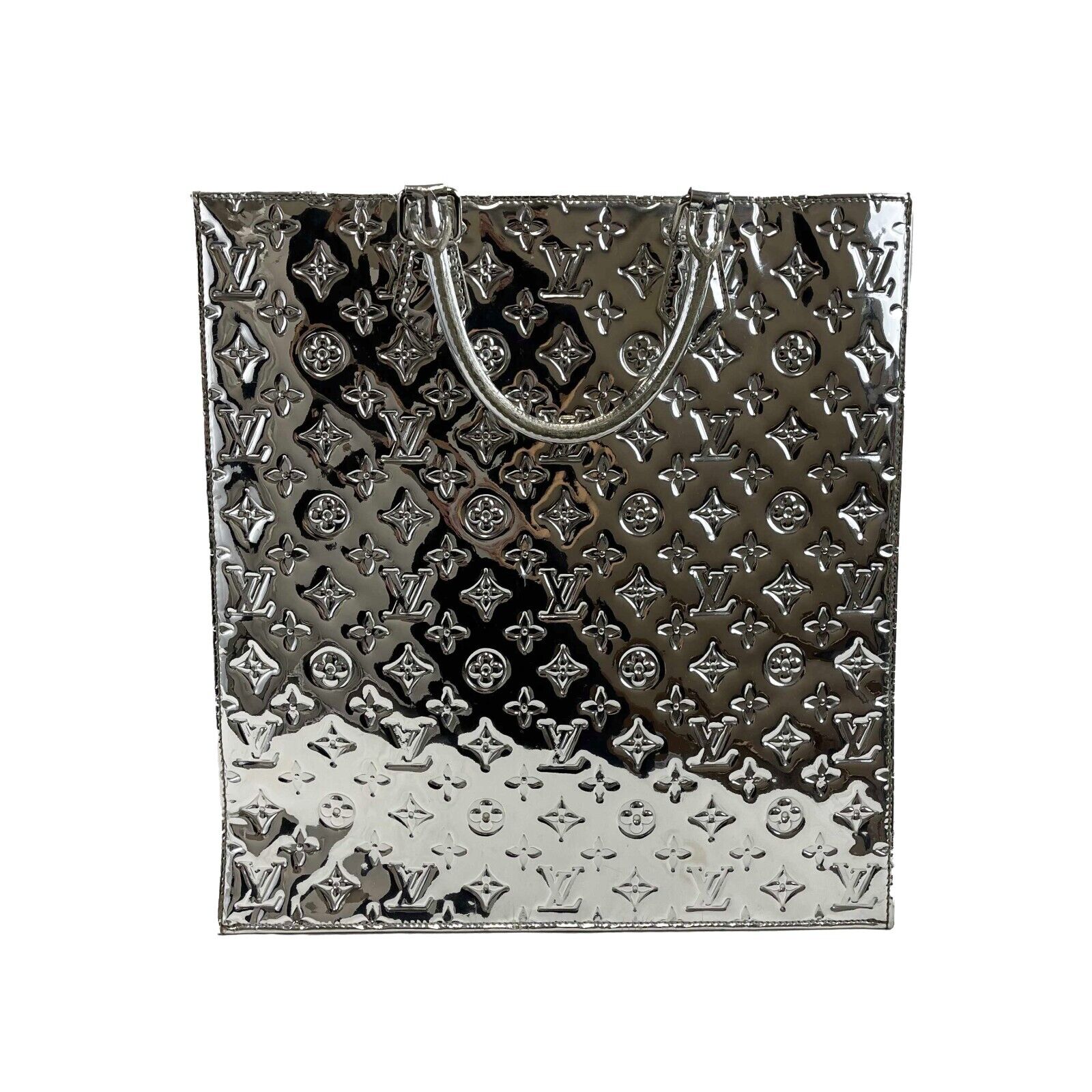 LOUIS VUITTON Monogram Miroir Sac Plat Silver Patent Tote Bag RARE