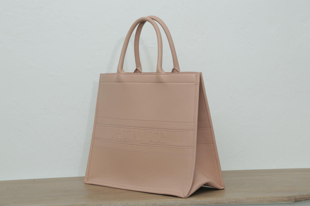 Small Dior Book Tote Warm Taupe Calfskin