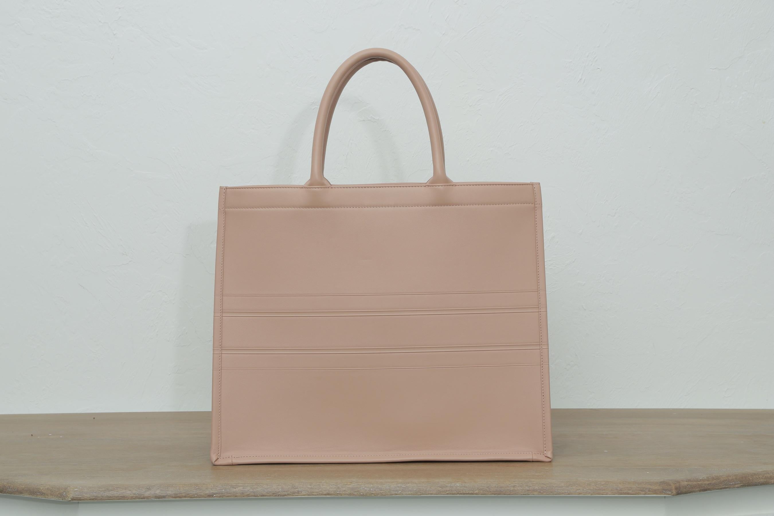 Small Dior Book Tote Warm Taupe Calfskin