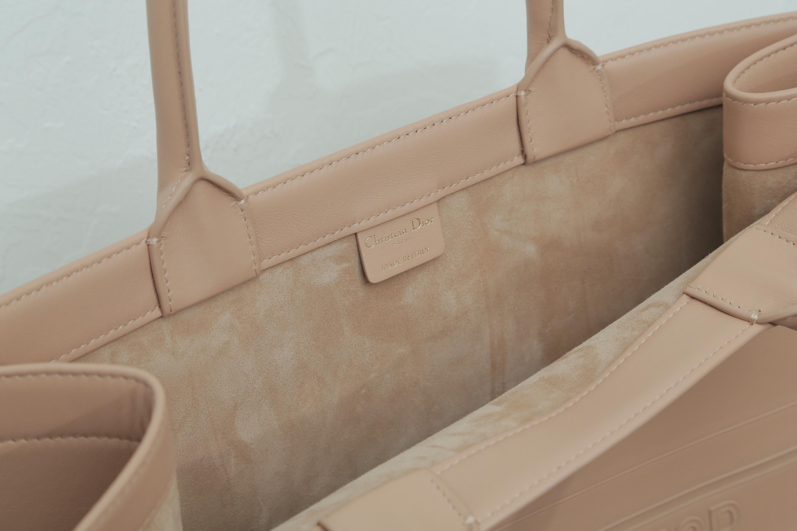 Small Dior Book Tote Warm Taupe Calfskin