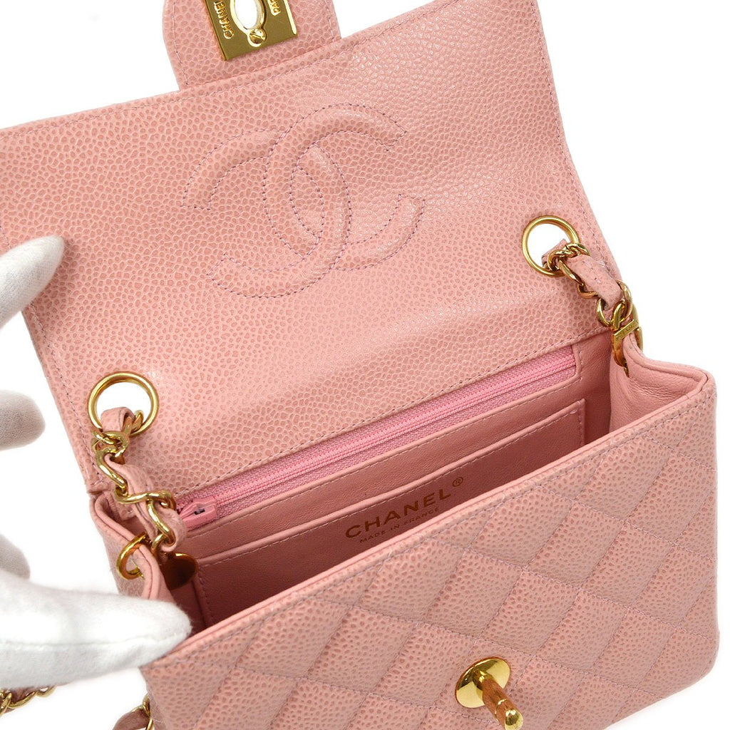 CHANEL★ 2003 Pink Caviar Classic Square Flap Mini 70787
