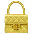 CHANEL Classic Flap Micro Mini Hand Bag Gold Lambskin 91454