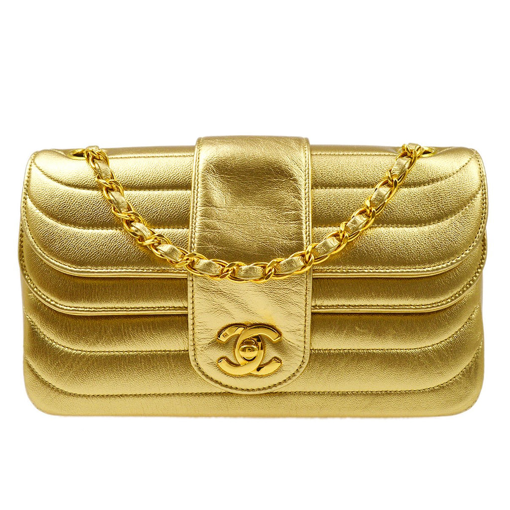 CHANEL 1991-1994 Gold Lambskin Horizontal Flap Small GS02306e