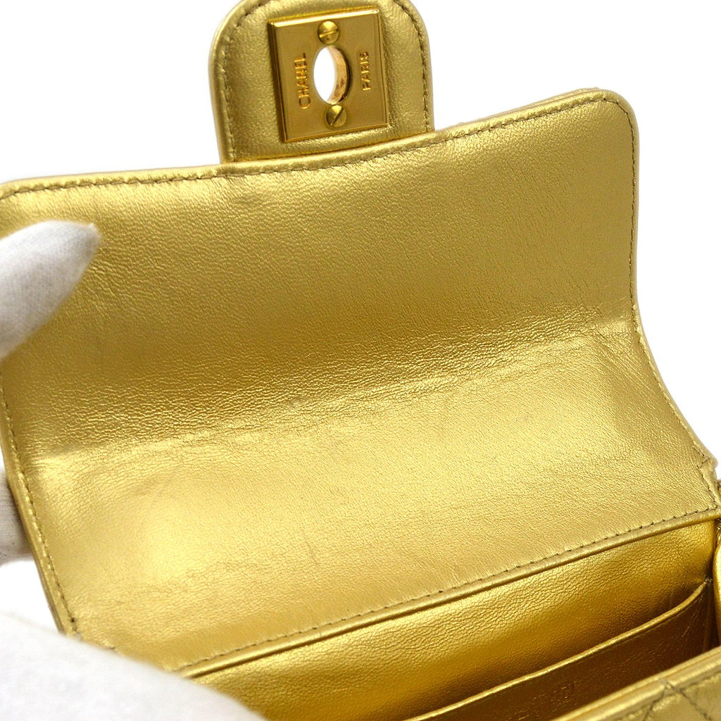 CHANEL Classic Flap Micro Mini Hand Bag Gold Lambskin 80588