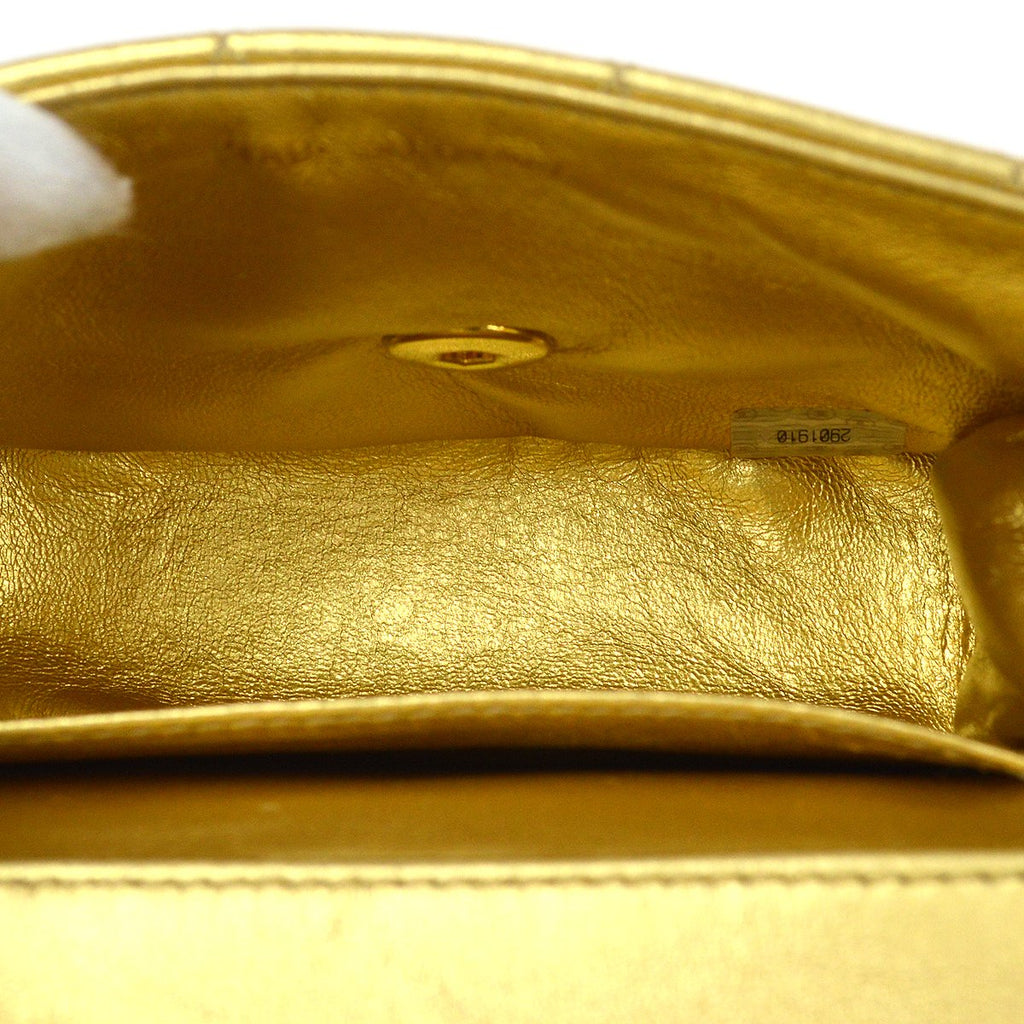 CHANEL Classic Flap Micro Mini Hand Bag Gold Lambskin 80588