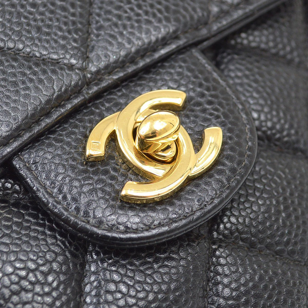 CHANEL 2001-2003 Classic Square Flap 17 Black Caviar 90294
