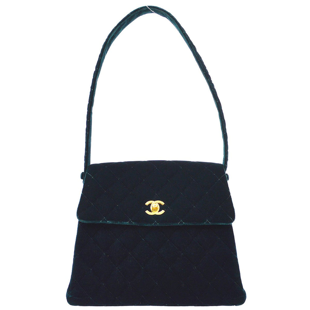 CHANEL 1997-1999 Green Velvet Flap Shoulder Bag 61608